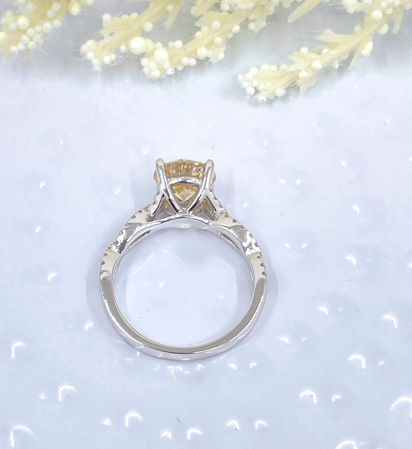 14k White Gold Engagement Ring, 2 CT Round Cut Moissanite Engagement Ring, Round Champagne Moissanite Ring, Moissanite Anniversary Ring