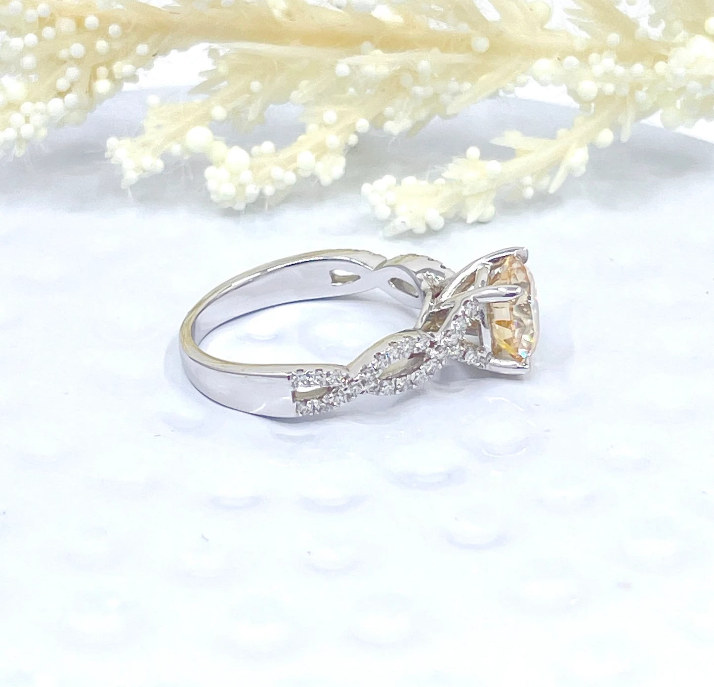 14k White Gold Engagement Ring, 2 CT Round Cut Moissanite Engagement Ring, Round Champagne Moissanite Ring, Moissanite Anniversary Ring