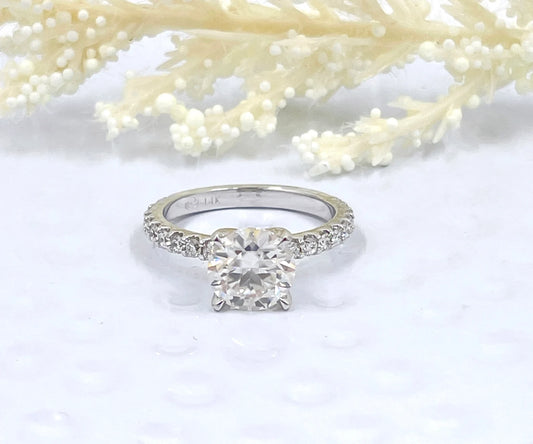 2 CT Round Engagement Ring 14k White Gold, Forever One Moissanite Engagement Ring, Diamond Pave Engagement Ring, Diamond Wedding Ring