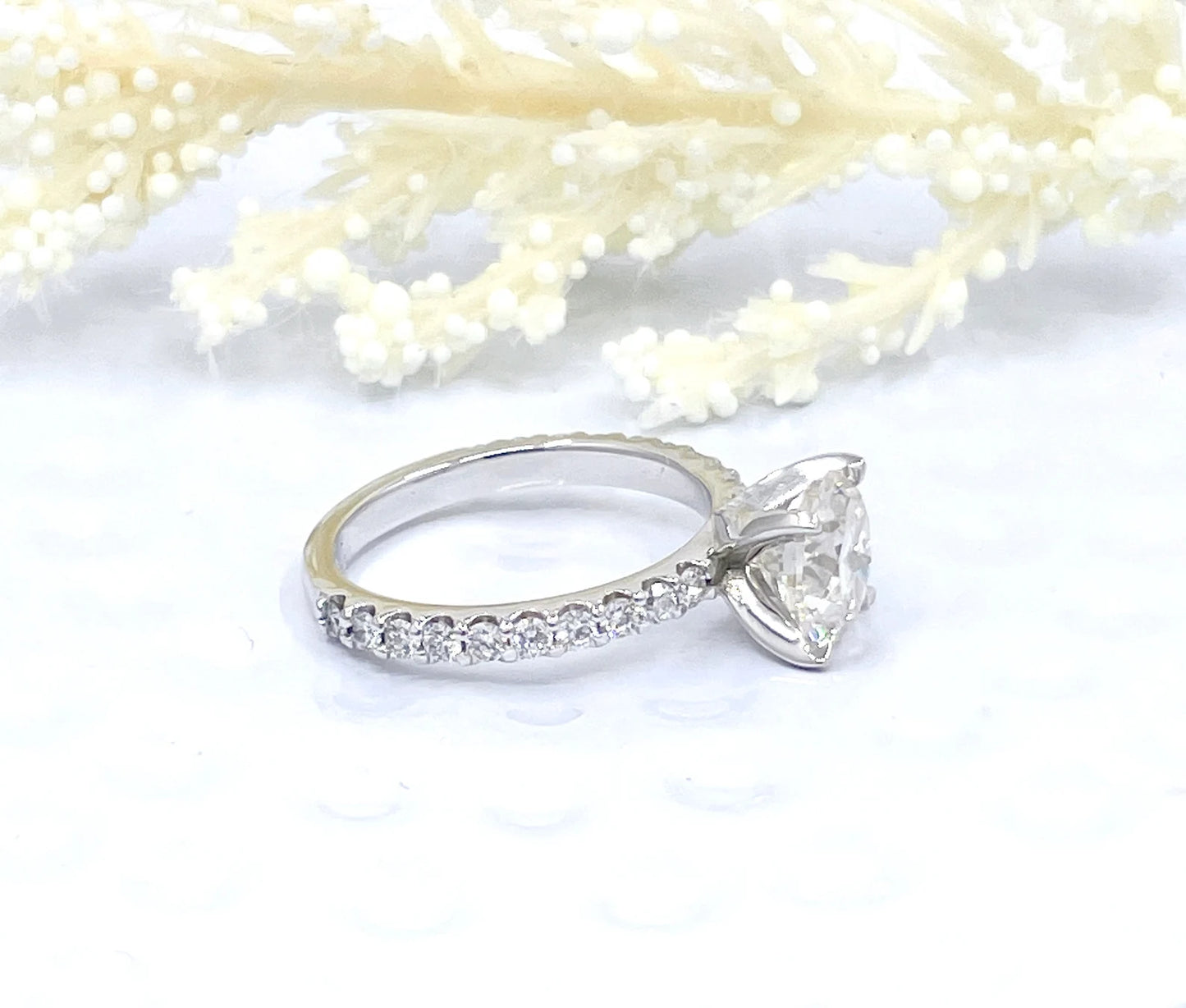 2 CT Round Engagement Ring 14k White Gold, Forever One Moissanite Engagement Ring, Diamond Pave Engagement Ring, Diamond Wedding Ring