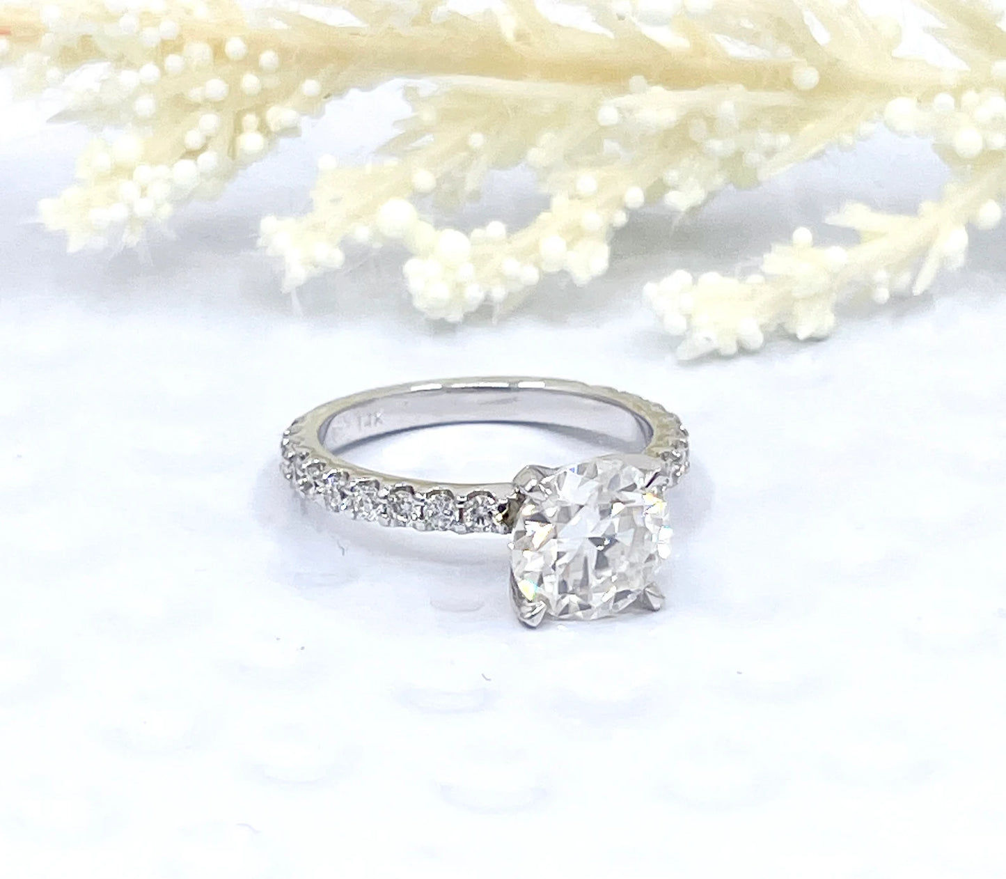 2 CT Round Engagement Ring 14k White Gold, Forever One Moissanite Engagement Ring, Diamond Pave Engagement Ring, Diamond Wedding Ring