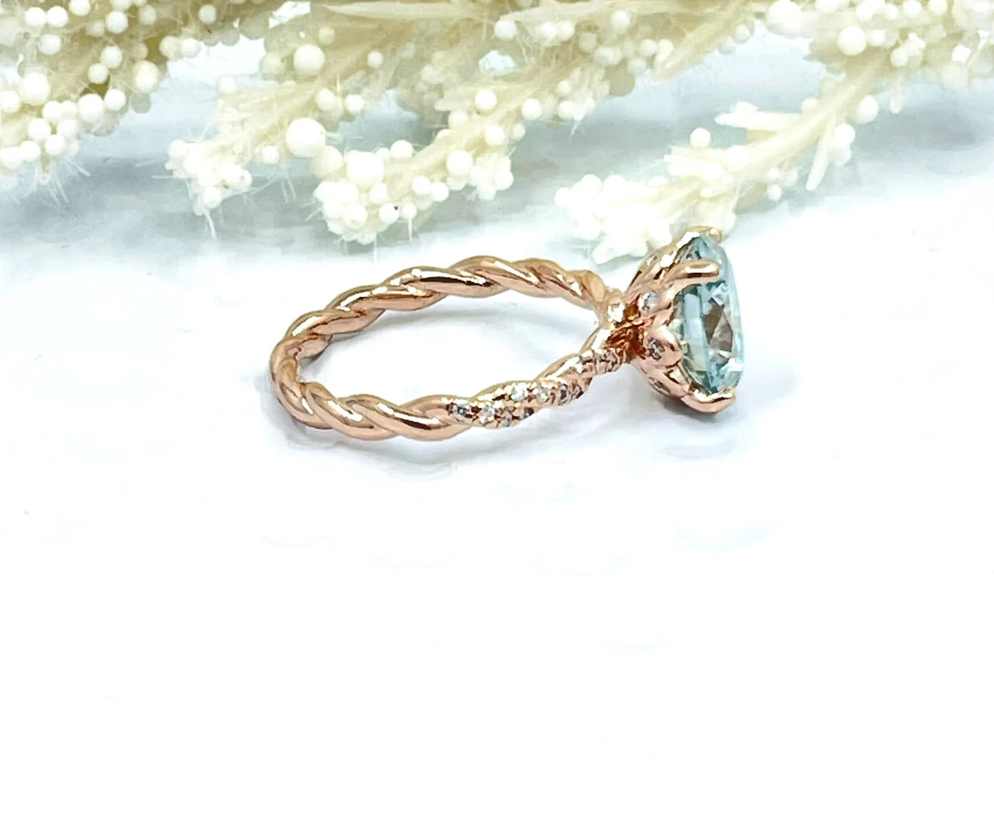 2cts or 3cts Oval Cut Moissanite Engagement Ring in 14k Rose Gold, Aqua Blue Moissanite Ring, Oval Cut Ring, Oval Cut Engagement Ring