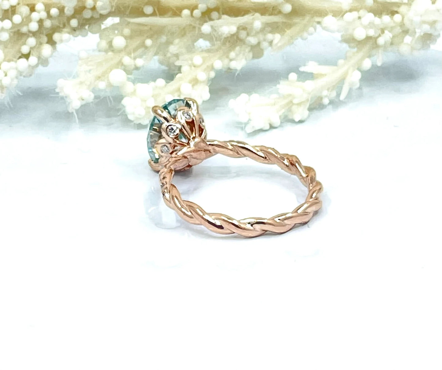 2cts or 3cts Oval Cut Moissanite Engagement Ring in 14k Rose Gold, Aqua Blue Moissanite Ring, Oval Cut Ring, Oval Cut Engagement Ring