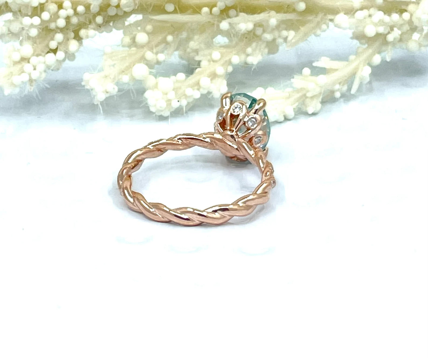 2cts or 3cts Oval Cut Moissanite Engagement Ring in 14k Rose Gold, Aqua Blue Moissanite Ring, Oval Cut Ring, Oval Cut Engagement Ring