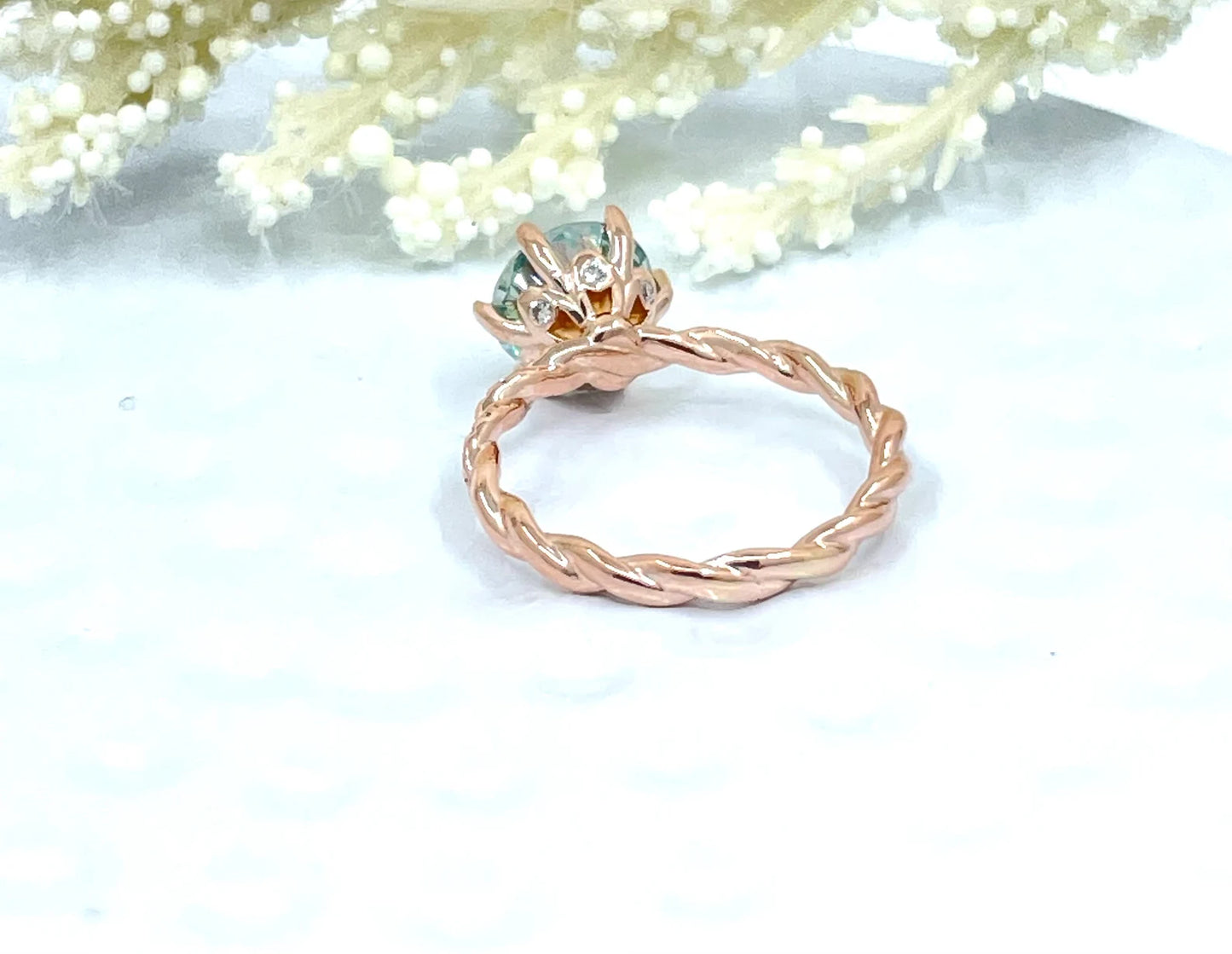 14k Rose Gold Round Cut Engagement Ring, 2 CT Round Aqua Blue Moissanite Wedding Ring, Diamond Anniversary Ring