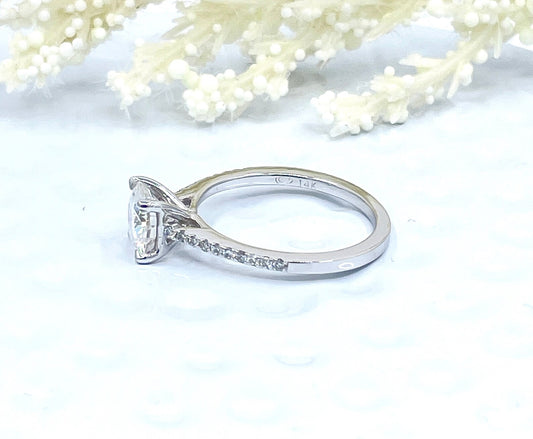 Round Cut Engagement Ring 14k White Gold, 1.25 CT Round Cut Forever One Moissanite Ring, Diamond Pave Engagement Ring, Diamond Wedding Ring