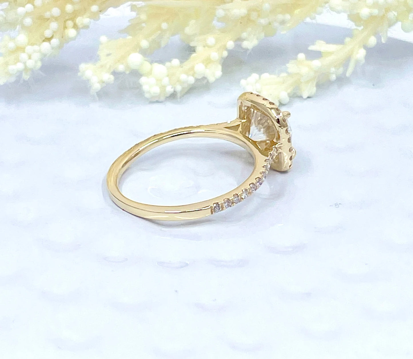 Cushion Cut Engagement Ring Solid 14k Yellow Gold, Cushion Engagement Ring, Forever One D-F Color Moissanite, Diamond Halo Engagement Ring