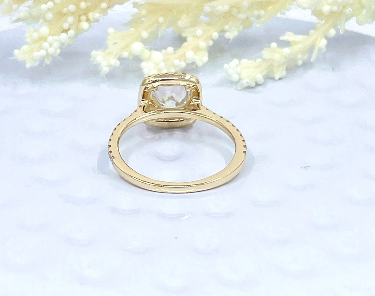 Cushion Cut Engagement Ring Solid 14k Yellow Gold, Cushion Engagement Ring, Forever One D-F Color Moissanite, Diamond Halo Engagement Ring