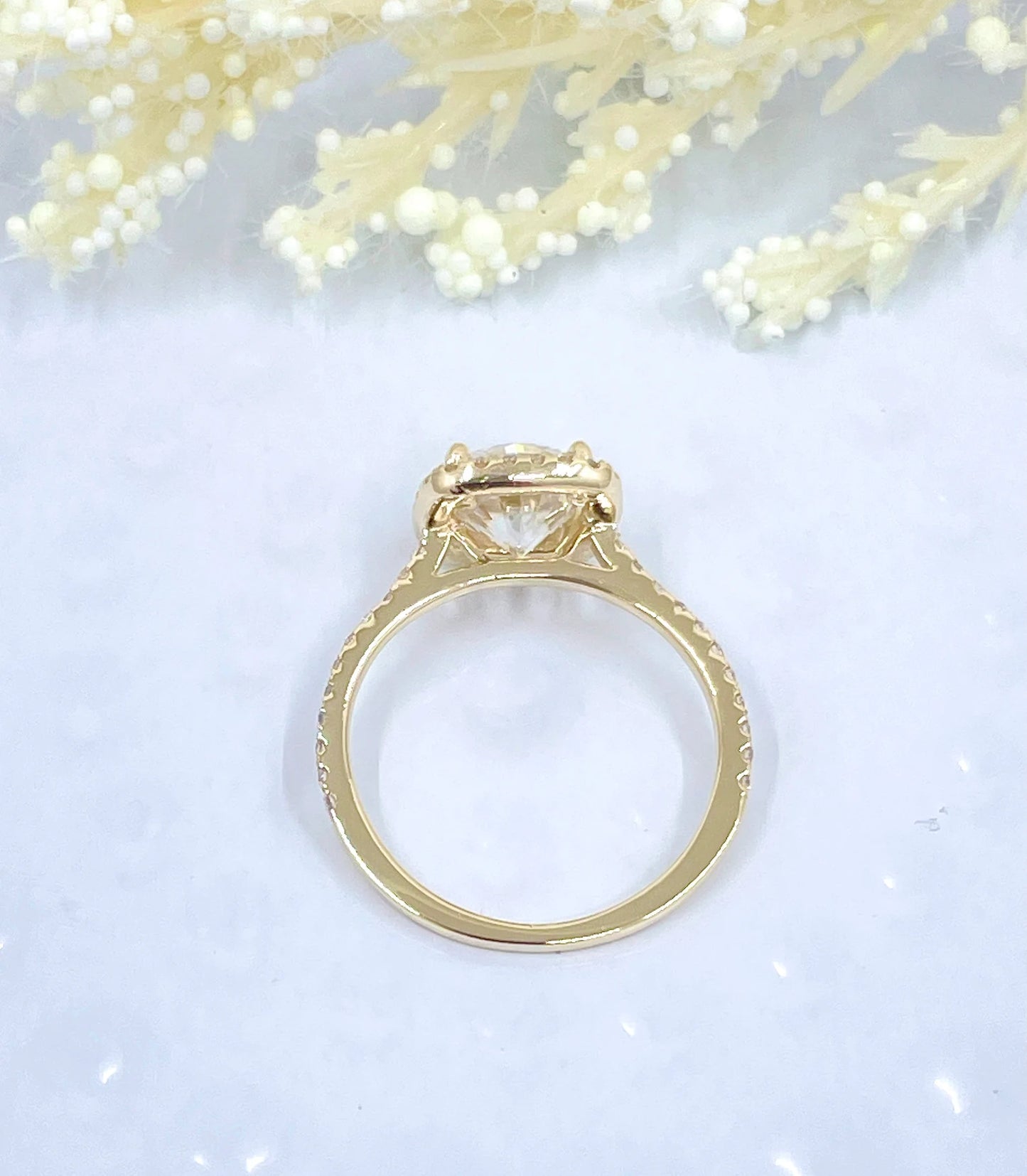 Cushion Cut Engagement Ring Solid 14k Yellow Gold, Cushion Engagement Ring, Forever One D-F Color Moissanite, Diamond Halo Engagement Ring