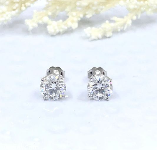 14k White Gold Studs Earring Moissanite Earring Certified Forever One G-H Color Round Cut Moissanite Stud Earrings in 1.00 Carat to 3.00 Carats