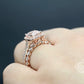 Morganite Bridal Set In 14K Rose Gold, Morganite Cushion Engagement Ring, Cushion Diamond Halo Ring
