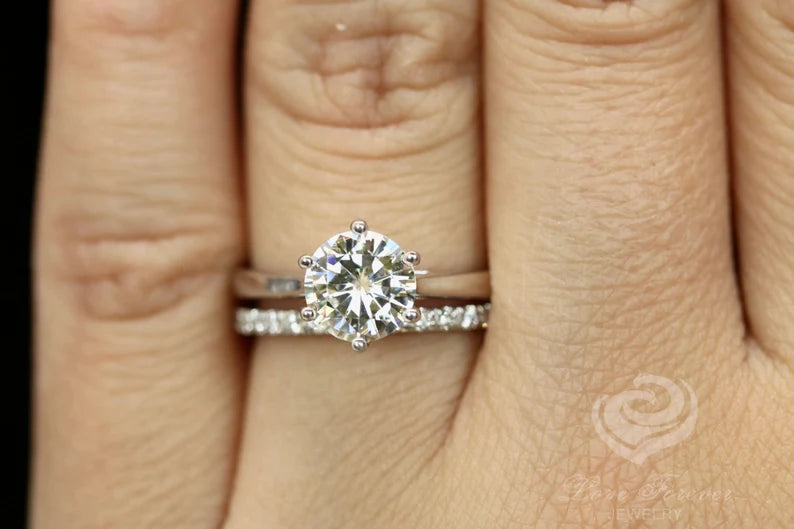 1.25 CT Round Engagement Ring Set In 14k White Gold Simple