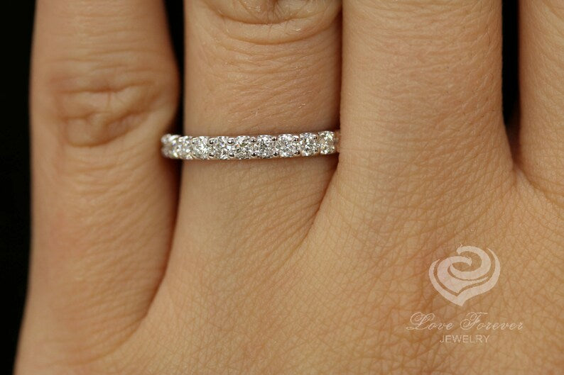 White Gold Wedding Band, Half Eternity Wedding Band in 14k, Diamond Wedding Band, Diamond Band