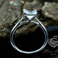 14K White Gold Bridal Set 7mm/1.20 Carats Cushion Cut Dark Blue Aquamarine Solitaire Engagement Ring Half Eternity Diamond Wedding Band