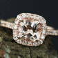 Morganite Bridal Set In 14K Rose Gold, Morganite Cushion Engagement Ring, Cushion Diamond Halo Ring