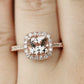Morganite Bridal Set In 14K Rose Gold, Morganite Cushion Engagement Ring, Cushion Diamond Halo Ring