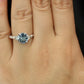 14k White Gold Diamond Ring Engagement Ring 8mm/1.85 Carats Round Cut Dark Blue Aquamarine Diamond Anniversary Ring