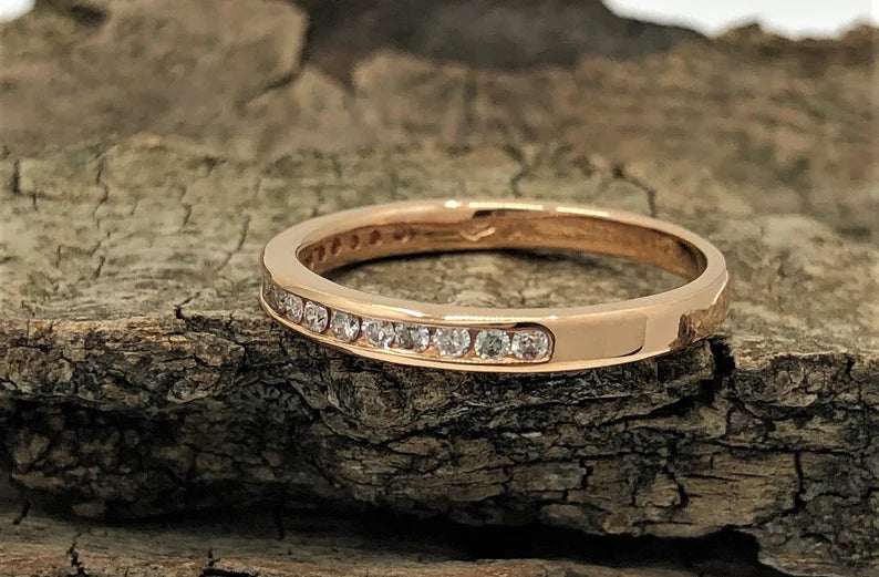 Channel set Diamond Wedding Band in 14k Rose Gold, Channel Set Band, Half Eternity Band, Stacking Diamond Band