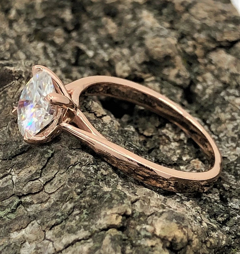 2 CT Round Cut Engagement Ring, 14k Rose Gold Moissanite Engagement Ring, Moissanite Solitaire Ring, Moissanite Wedding Ring