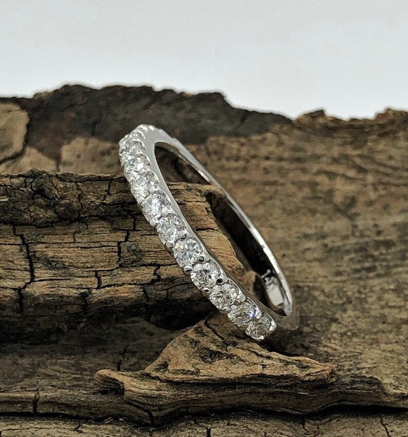 White Gold Wedding Band, Half Eternity Wedding Band in 14k, Diamond Wedding Band, Diamond Band