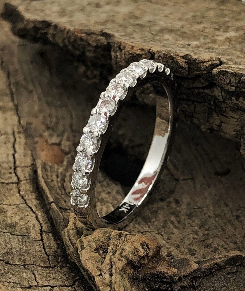 White Gold Wedding Band, Half Eternity Wedding Band in 14k, Diamond Wedding Band, Diamond Band