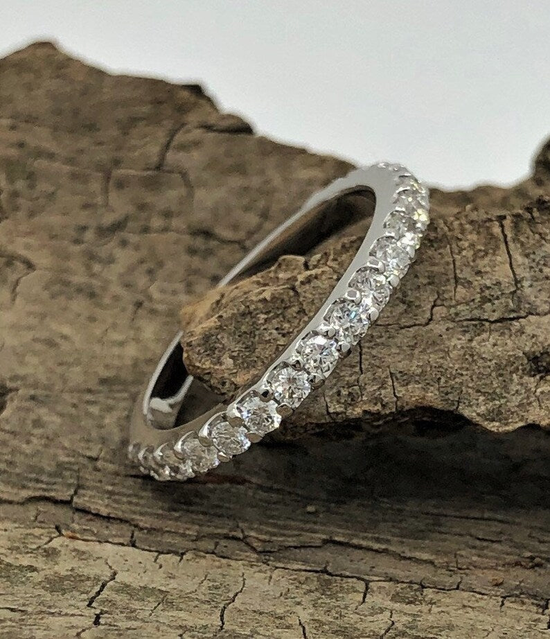 White Gold Wedding Band, Half Eternity Wedding Band in 14k, Diamond Wedding Band, Diamond Band