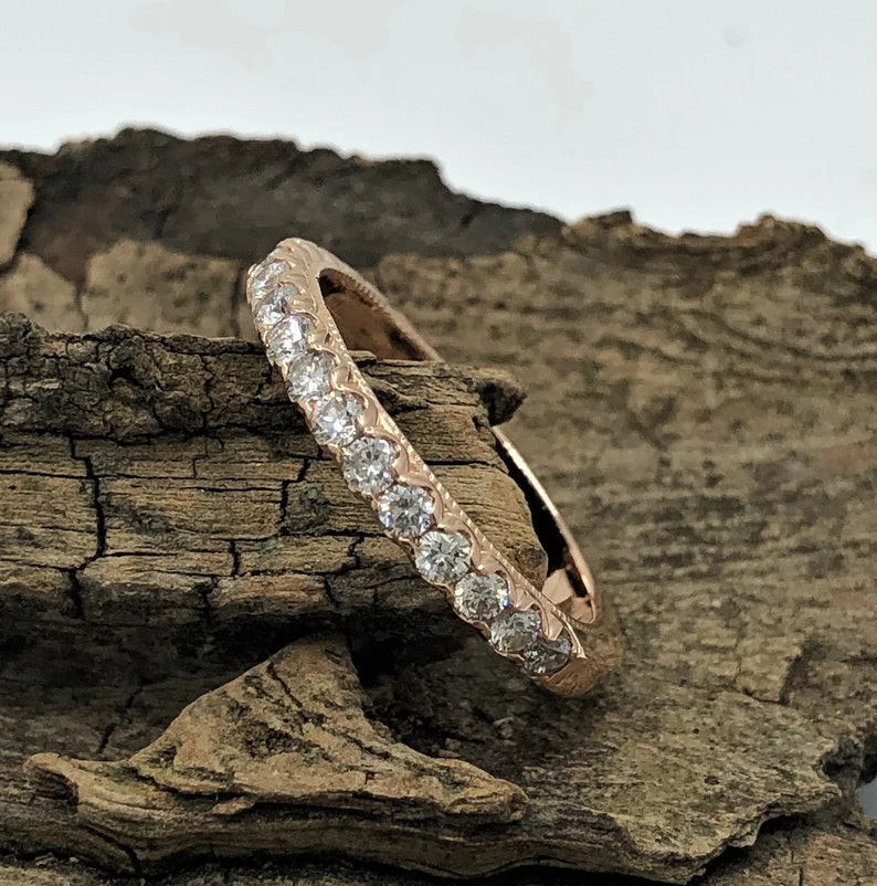 Rose Gold Wedding Band, 14k Rose Gold Diamond Band, Diamond Wedding Band, Diamond Wedding Band, Milgrain Band, Stackable Band