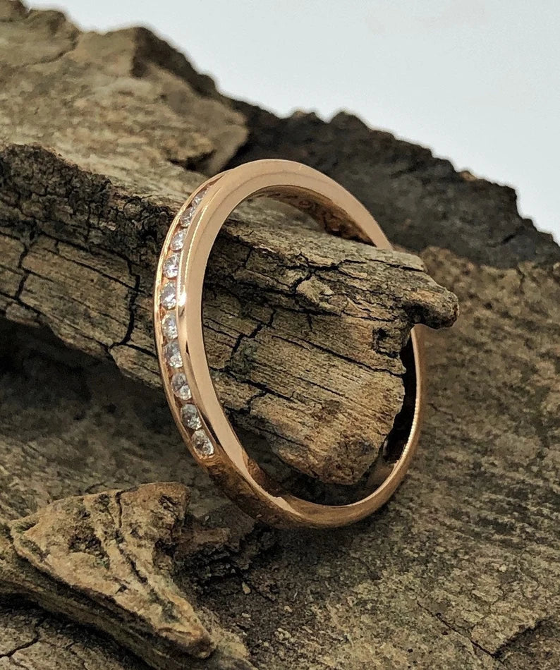 Channel set Diamond Wedding Band in 14k Rose Gold, Channel Set Band, Half Eternity Band, Stacking Diamond Band