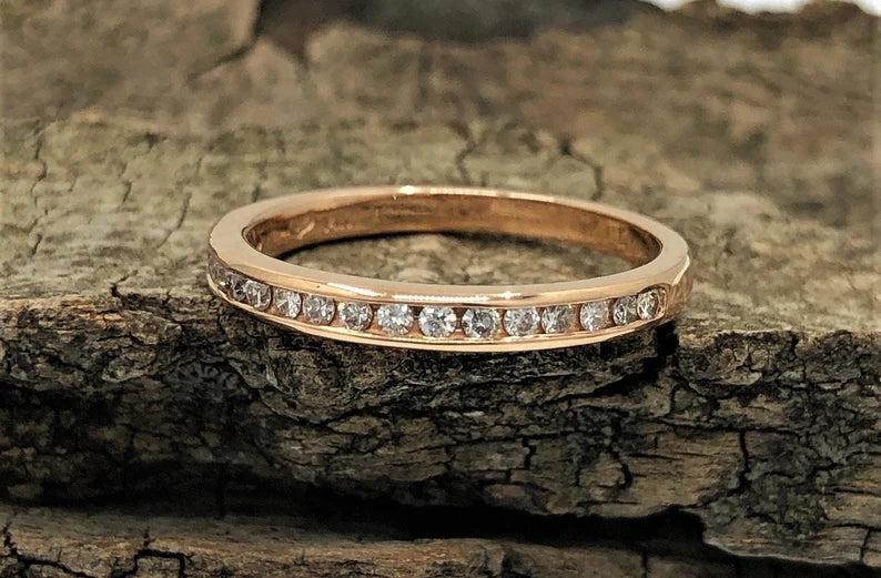 Channel set Diamond Wedding Band in 14k Rose Gold, Channel Set Band, Half Eternity Band, Stacking Diamond Band