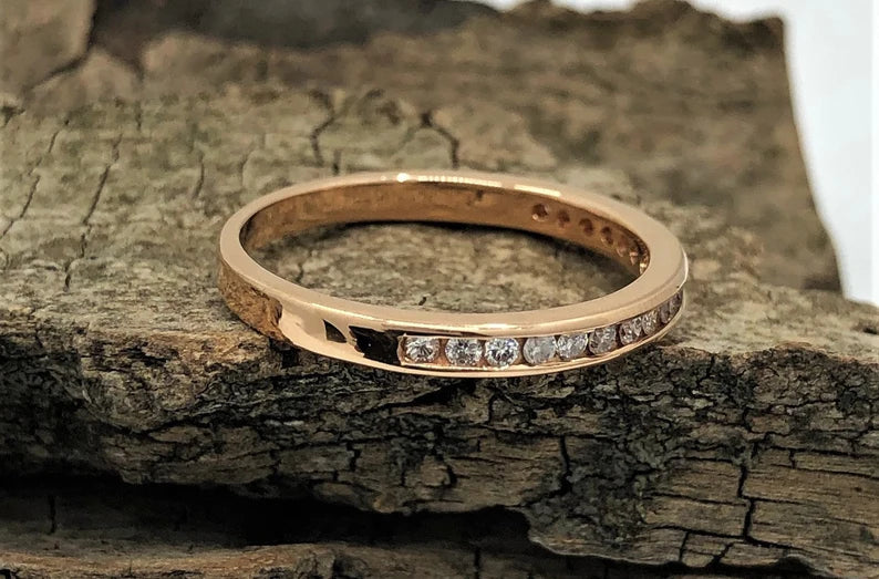 Channel set Diamond Wedding Band in 14k Rose Gold, Channel Set Band, Half Eternity Band, Stacking Diamond Band