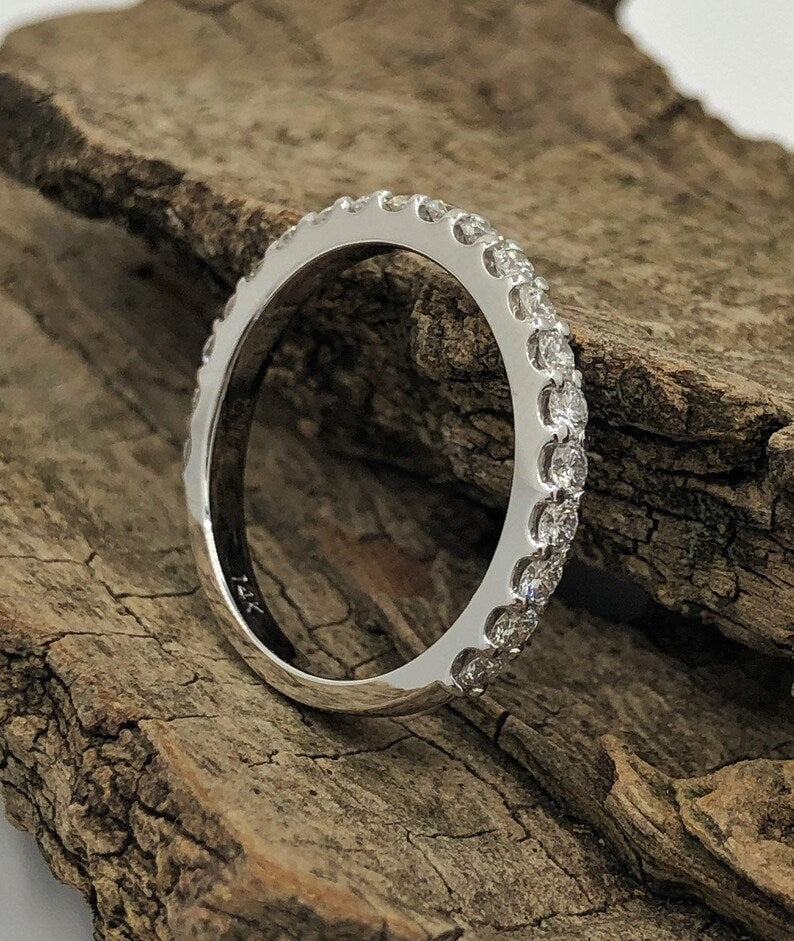 White Gold Wedding Band, Half Eternity Wedding Band in 14k, Diamond Wedding Band, Diamond Band