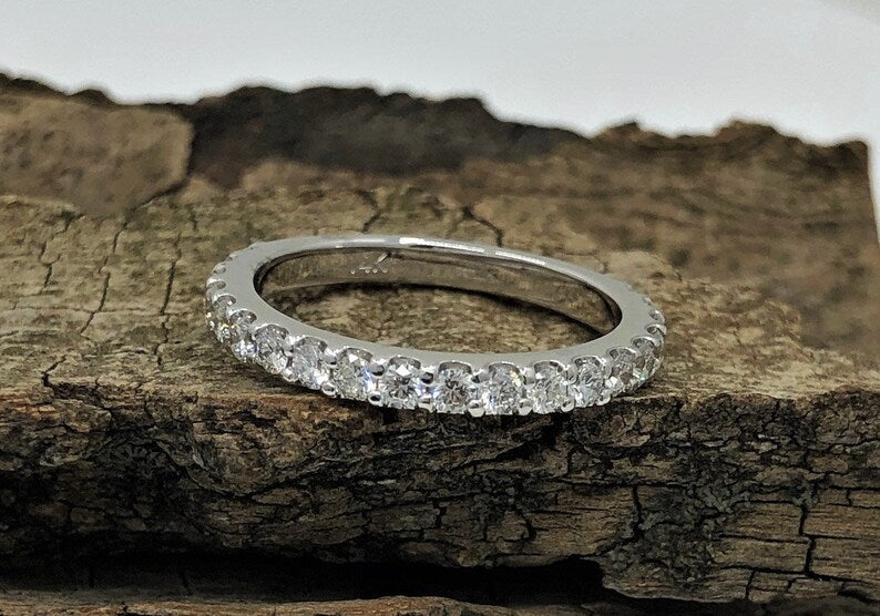 White Gold Wedding Band, Half Eternity Wedding Band in 14k, Diamond Wedding Band, Diamond Band