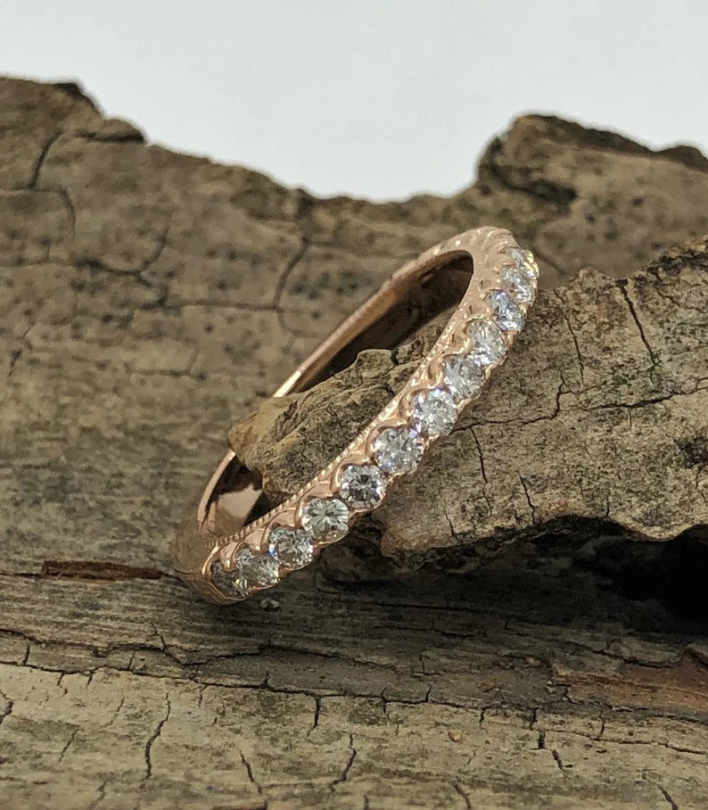 Rose Gold Wedding Band, 14k Rose Gold Diamond Band, Diamond Wedding Band, Diamond Wedding Band, Milgrain Band, Stackable Band