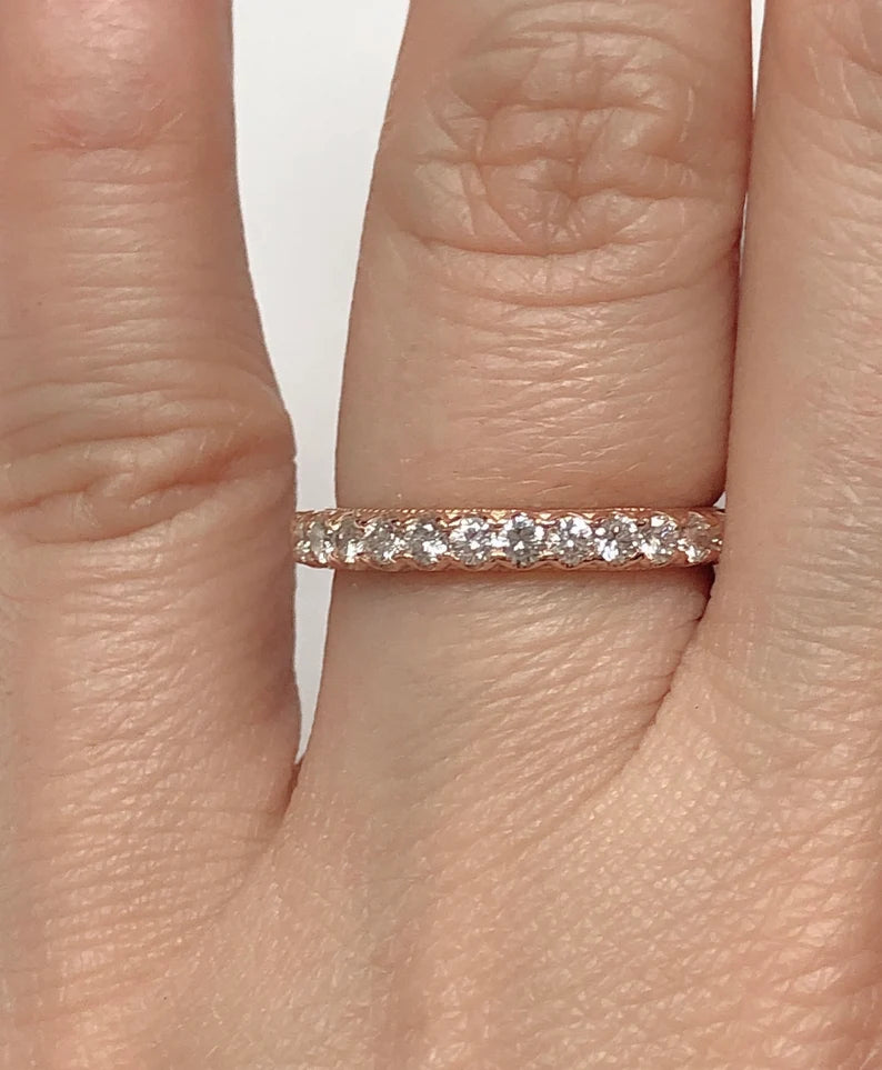 Rose Gold Wedding Band, 14k Rose Gold Diamond Band, Diamond Wedding Band, Diamond Wedding Band, Milgrain Band, Stackable Band