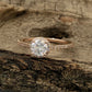 0.50 CT Round Cut Engagement Ring in 14k Rose Gold, Forever One Moissanite Engagement Ring, Diamond Halo Wedding Ring, Anniversary Ring