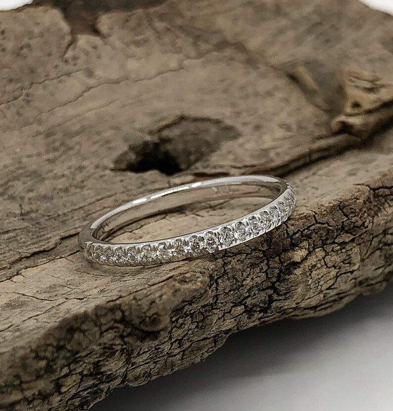 14k White Gold Diamond Band, Diamond Ring, Half Eternity 0.25 Carats Diamond Matching Band, Wedding Band, Diamond Band