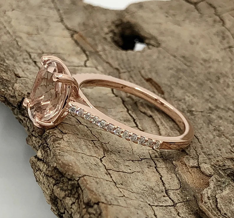 Oval Engagement Ring 14k Rose Gold Morganite Ring Solitaire Ring 9x7mm/1.70 Carats Oval Cut Morganite Diamond Wedding Ring