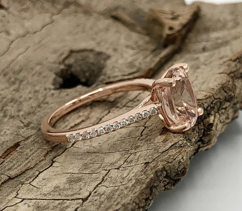 Oval Engagement Ring 14k Rose Gold Morganite Ring Solitaire Ring 9x7mm/1.70 Carats Oval Cut Morganite Diamond Wedding Ring