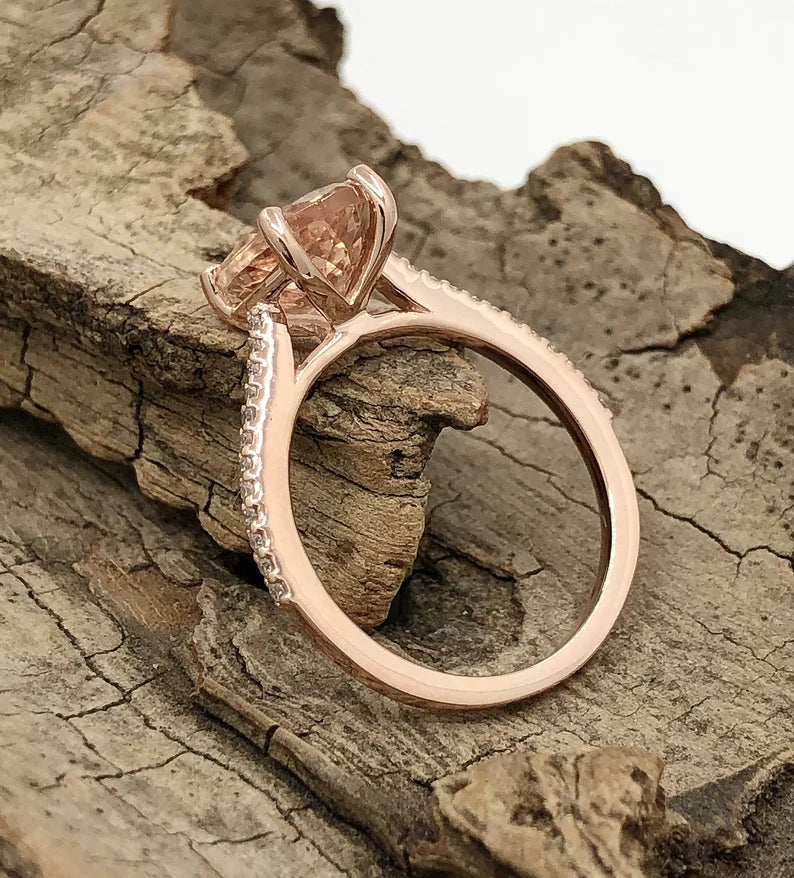 Oval Engagement Ring 14k Rose Gold Morganite Ring Solitaire Ring 9x7mm/1.70 Carats Oval Cut Morganite Diamond Wedding Ring