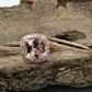 Morganite Bridal Set In 14K Rose Gold, Morganite Cushion Engagement Ring, Cushion Diamond Halo Ring, Morganite Engagement Ring, Diamond Ring