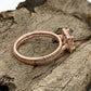 Morganite Bridal Set In 14K Rose Gold, Morganite Cushion Engagement Ring, Cushion Diamond Halo Ring, Morganite Engagement Ring, Diamond Ring