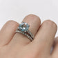 14k White Gold Diamond Wedding Set 8mm/1.85 Carats Round Cut Aquamarine Engagement Ring Half Eternity Diamond Wedding Band