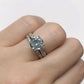 14k White Gold Diamond Wedding Set 8mm/1.85 Carats Round Cut Aquamarine Engagement Ring Half Eternity Diamond Wedding Band