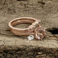 Rose Gold Morganite Round Cut Wedding Set, Round Morganite Engagement Ring, Morganite Wedding Set