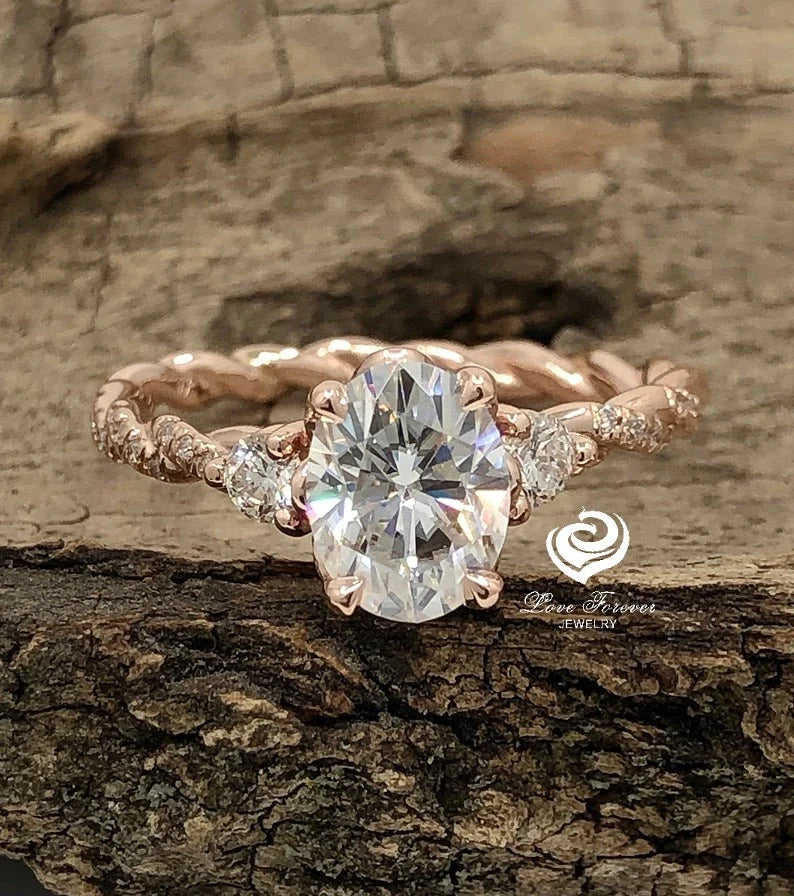 1.50ct Oval Moissanite Engagement Ring 14k Rose Gold, Forever One Oval Cut Moissanite Ring, Diamond Wedding Ring, Anniversary Ring