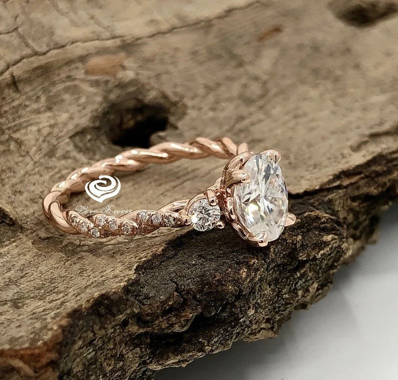 1.50ct Oval Moissanite Engagement Ring 14k Rose Gold, Forever One Oval Cut Moissanite Ring, Diamond Wedding Ring, Anniversary Ring