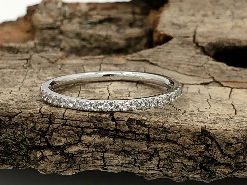 14k White Gold Diamond Ring, Wedding Band, 0.23 Carats Diamonds Alice Half Eternity Stackable Band, Diamond Band