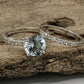 14k White Gold Diamond Wedding Set 8mm/1.85 Carats Round Cut Aquamarine Engagement Ring Half Eternity Diamond Wedding Band