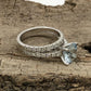 14k White Gold Diamond Wedding Set 8mm/1.85 Carats Round Cut Aquamarine Engagement Ring Half Eternity Diamond Wedding Band