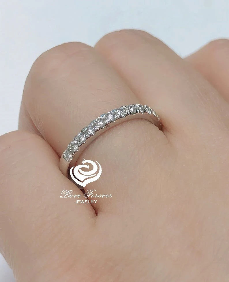 Diamond Band 14k White Gold Half Eternity Diamond Band Wedding Band Matching Band Anniversary Band